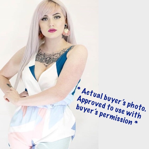 Surplice Cami Geometric Blue Printed Romper - Picture 6 of 6